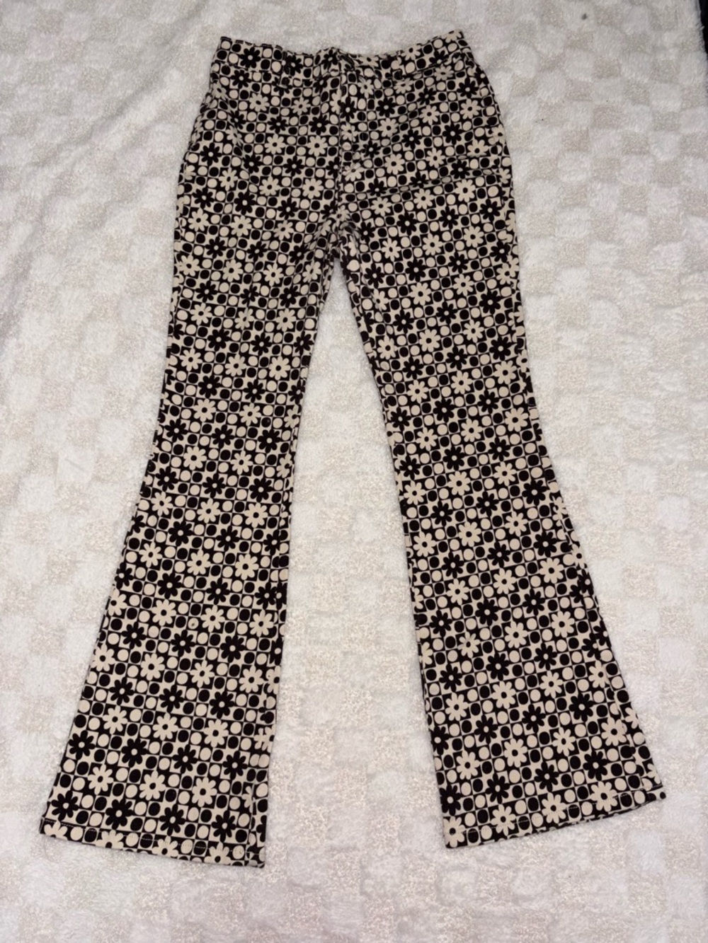 Women’s MOTEL Denim Flared Polka Dot & Daisy Print Jeans Cream Dark Brown Medium